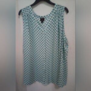 Worthington Women's Sleeveless Blouse V-Neck Print With Buttons Size 3X Casual